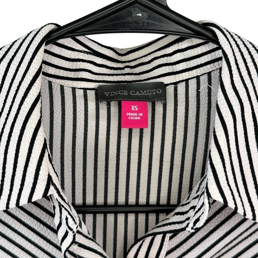 Vince Camuto White Black Striped Bow Sleeve Coastal Button Up Shirt Women's XS - Picture 3 of 4